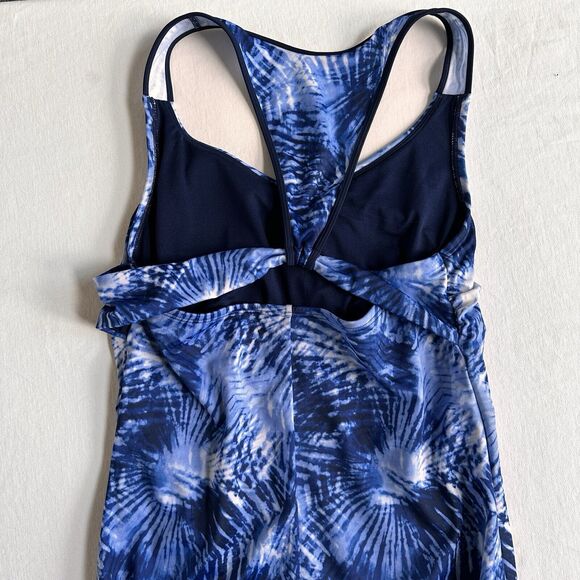 Lands' End V-Neck Racerback One Piece Blue Tie Dye 12L Long Tall - Picture 6 of 7